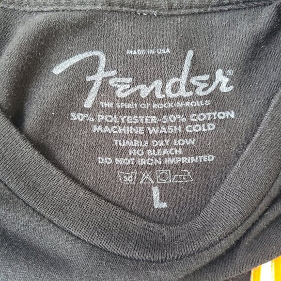 FENDER High Voltage Time Traveller Rock Music Shirt with Dewey Cannabis Co Patch - Picture 6 of 11